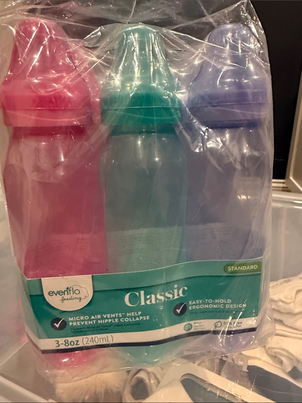 Evenflo Classic Baby Bottles - Pink, Teal, Lavender - 3 Pack